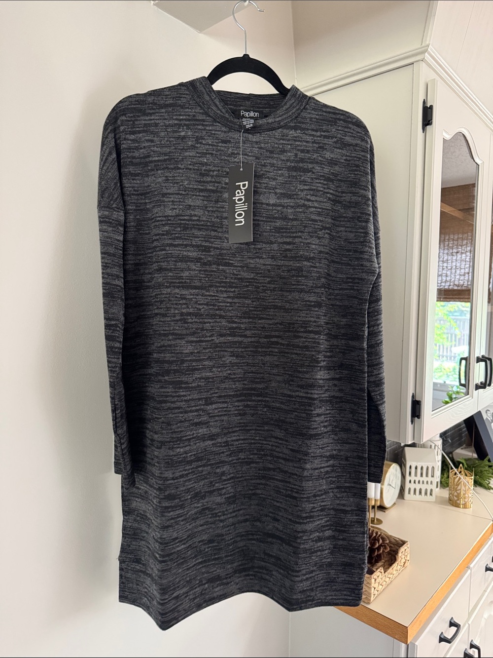 Papillon Blanc Charcoal Heather Long Sleeve Tunic Dress